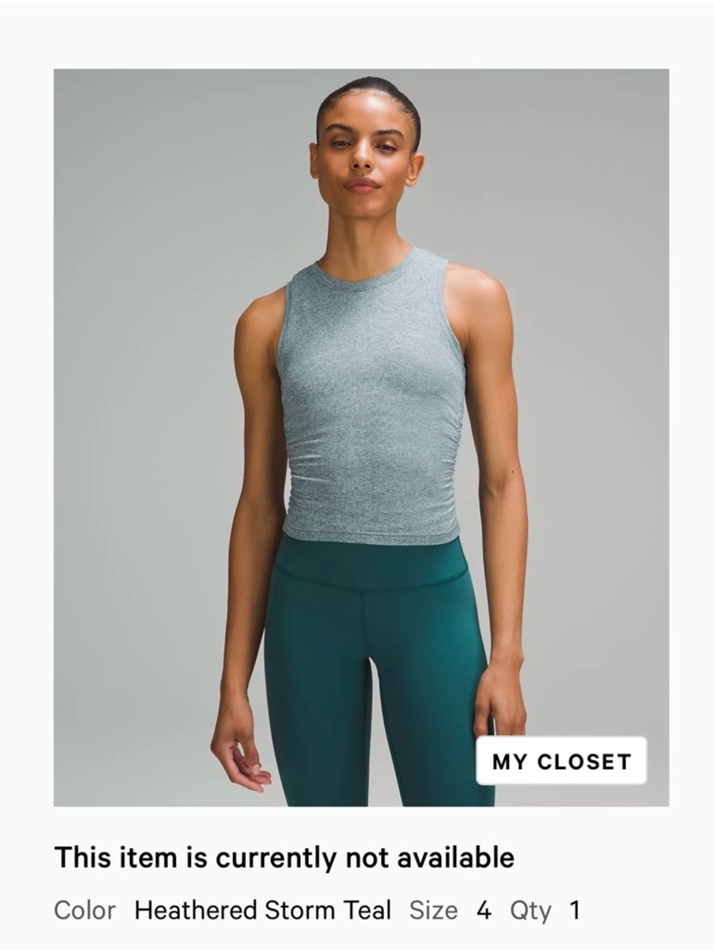 lululemon athletica Heathered Storm Teal Crop Tank